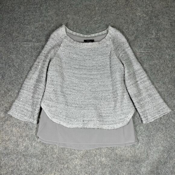 THML Sweater Womens Small Gray Knit Sequin Pullover Chiffon Underlay Buttons - Picture 1 of 8